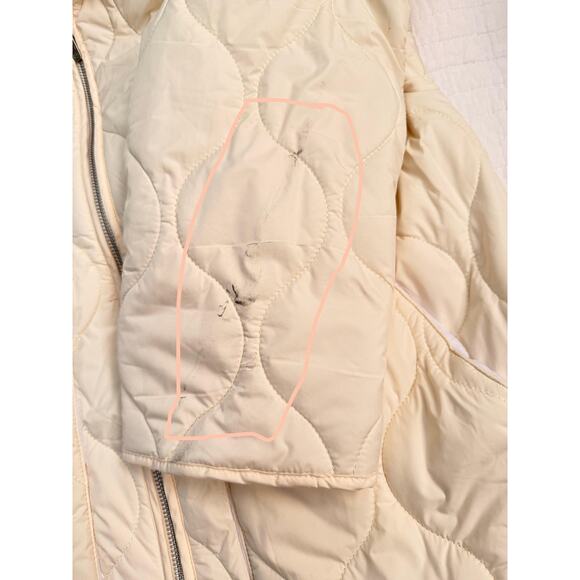 Zella Jacket Womens Medium Ivory Quilted Water Resistant Rib Collar Zip Puffer - Picture 9 of 10